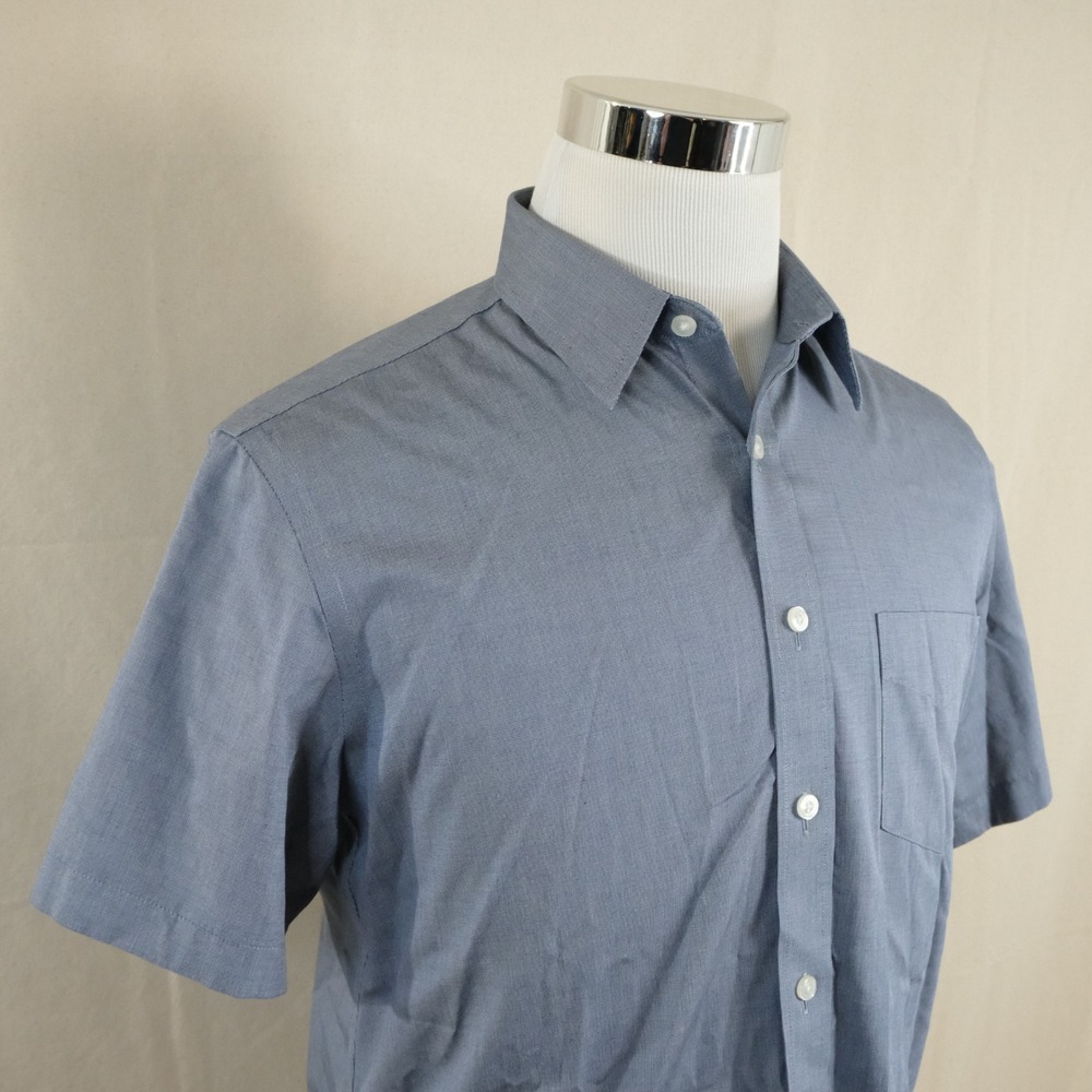 UNTUCKit Small Wrinkle Free Button Front Shirt Blue Short Sleeve Cotton Mens